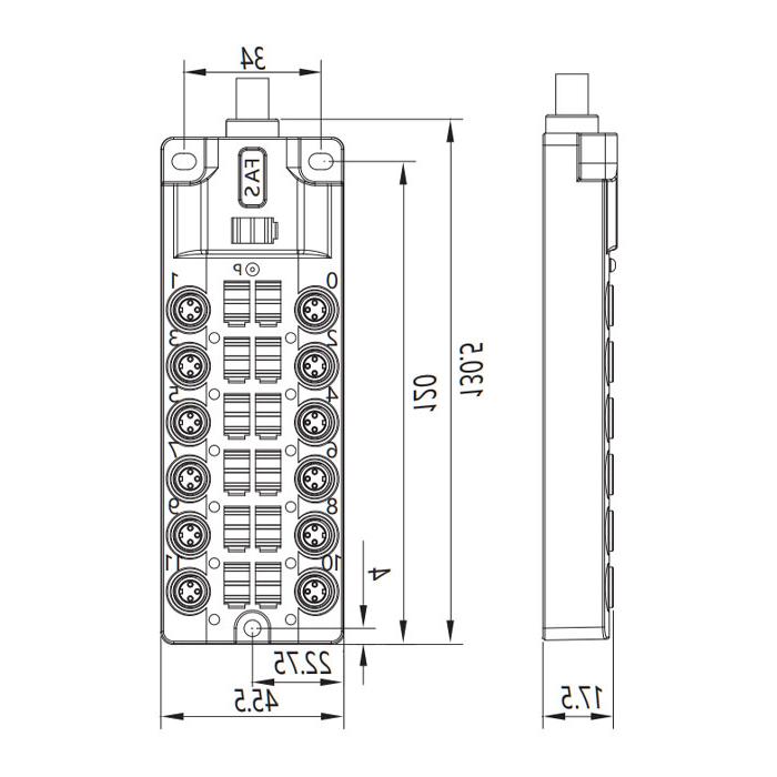 M8分线盒、单通道、PNP、12端口一体式、带LED、PUR柔性电缆、黑色护套、23PA01-XXX