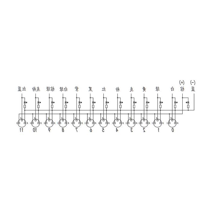 M8分线盒、单通道、PNP、12端口一体式、带LED、PUR柔性电缆、黑色护套、23PA01-XXX