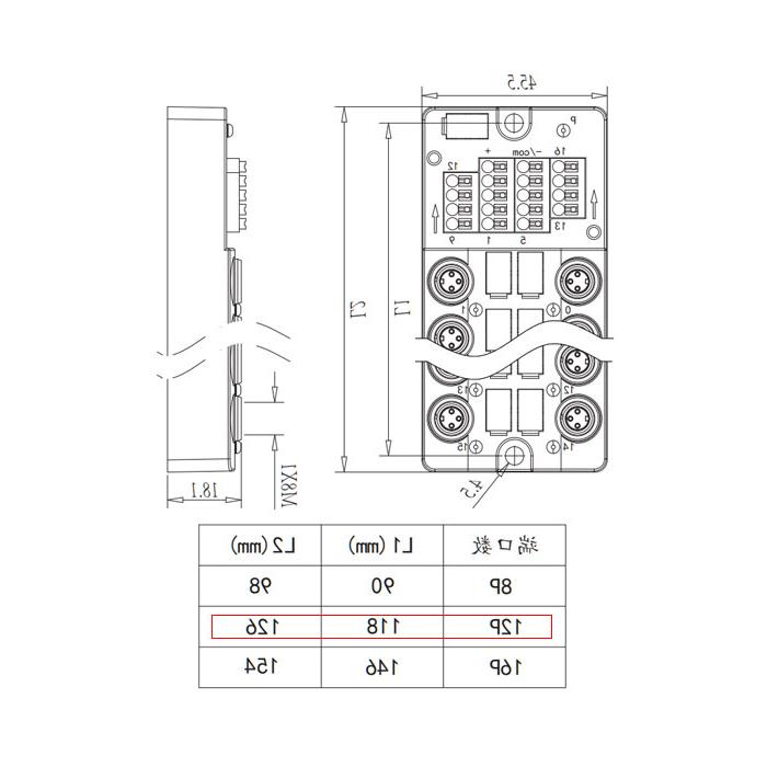 M8接线盒，单通道，NPN型， 12端口，分离式，带LED，带顶盖和电缆，23NT12